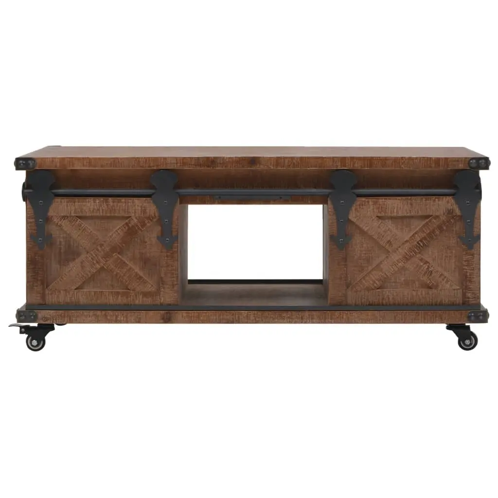 Solid Fir Wood Coffee Table with Sliding Door