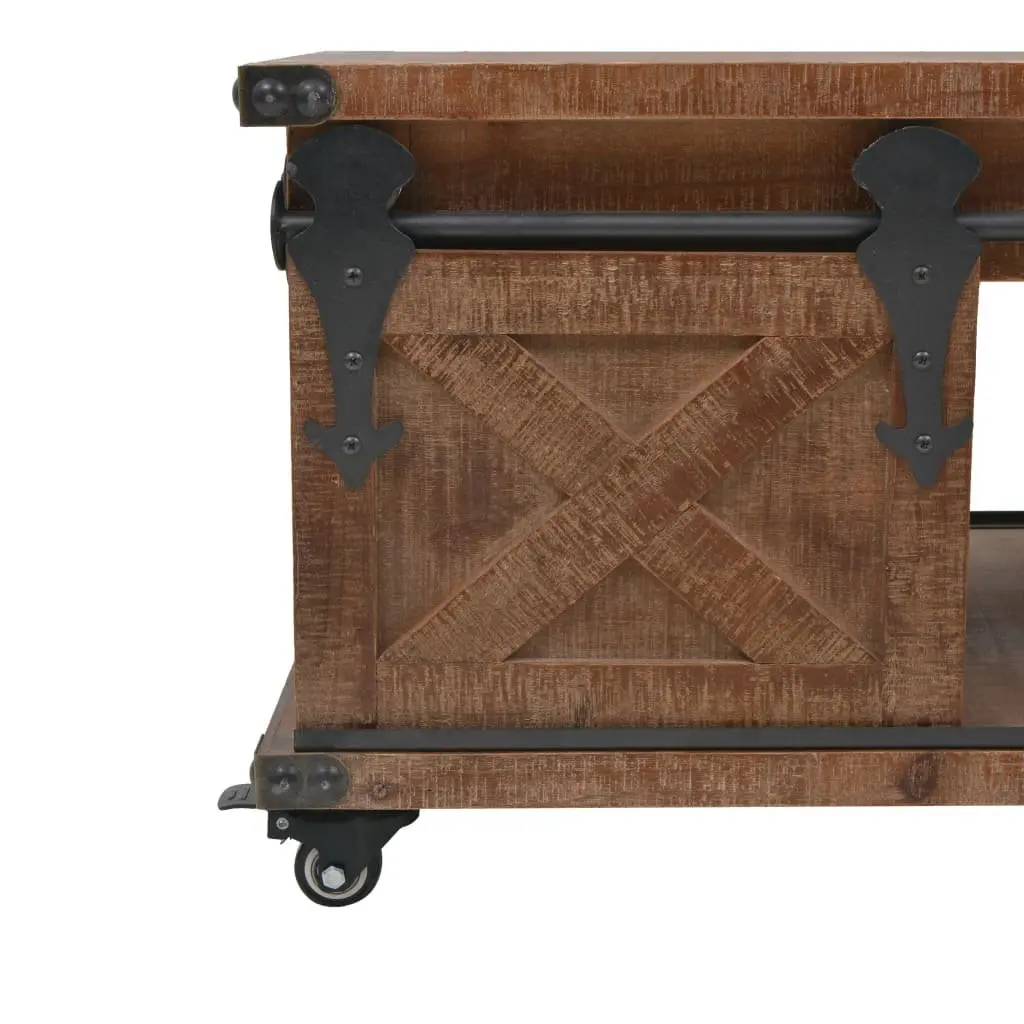 Solid Fir Wood Coffee Table with Sliding Door