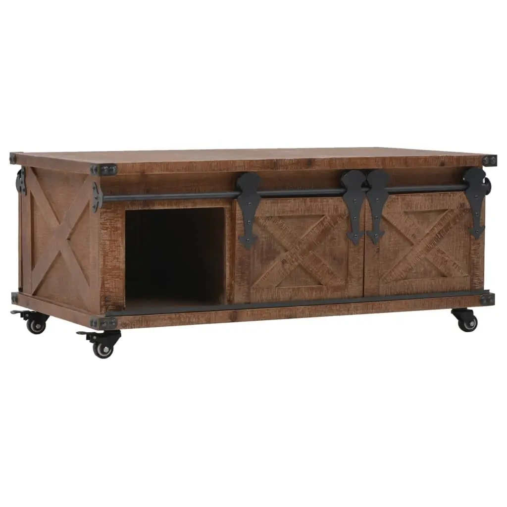 Solid Fir Wood Coffee Table with Sliding Door
