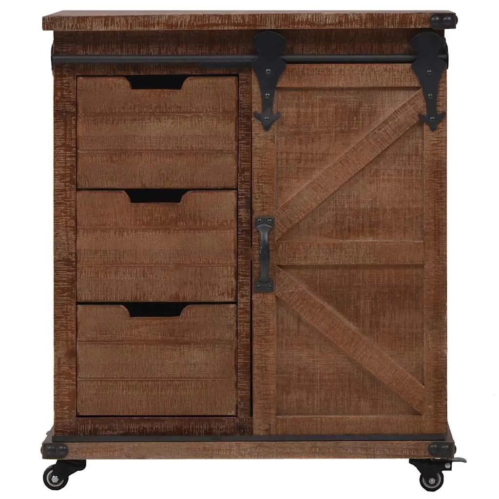 Storage Cabinet Solid Fir Wood Brown 64x33.5x75 cm Sliding Door