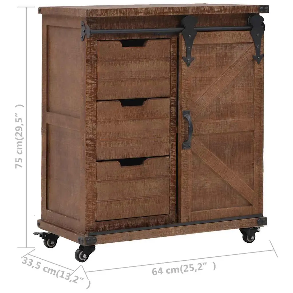 Storage Cabinet Solid Fir Wood Brown 64x33.5x75 cm Sliding Door