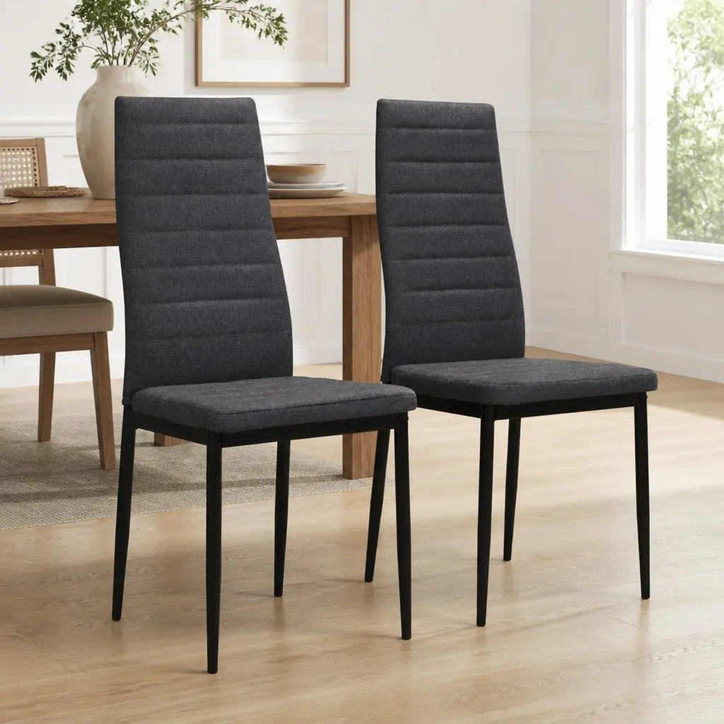 Dining Chairs Set 2 pcs Grey Fabric Kitchen Room Furniture Contemporary Design