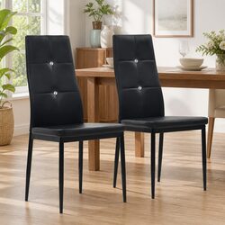 Dining Chairs 2 pcs Black Faux Leather Kitchen Room Furniture Modern Design
