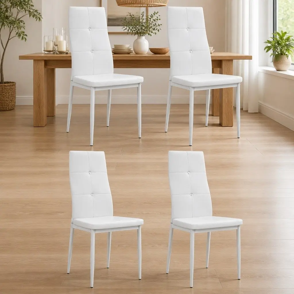 Dining Chairs Set of 4 Padded Seat Backrest White Faux Leather