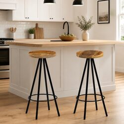 Bar Stools 2 pcs Solid Mango Wood Industrial Style Kitchen Dining Room Chairs