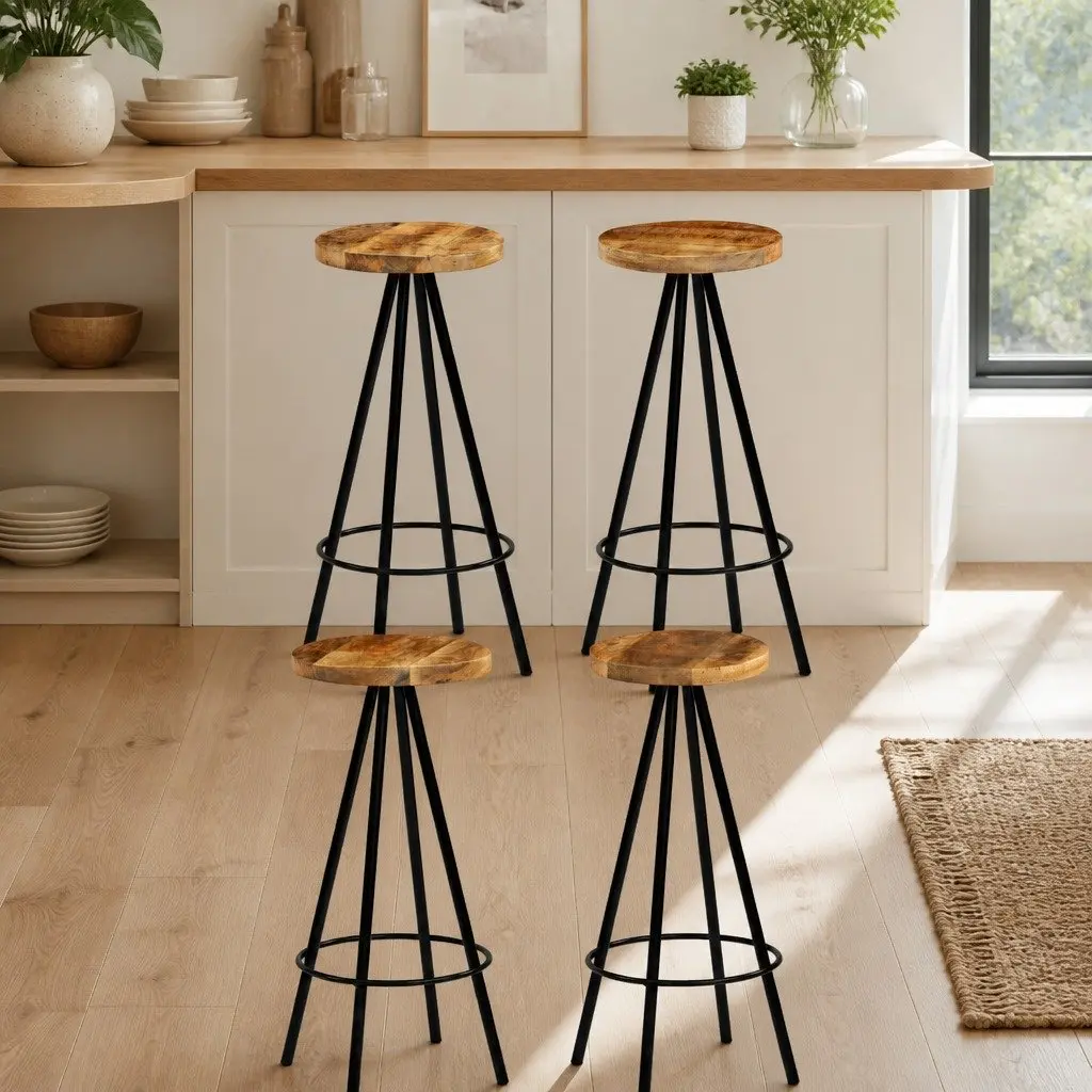 Bar Stools Solid Mango Wood Kitchen Dining Breakfast Counter 4 pcs Brown