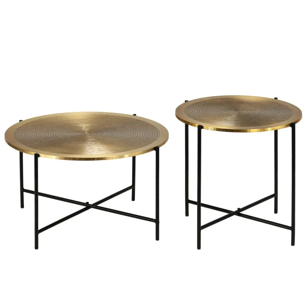 End Table Set Industrial Style Side Tables MDF Tabletop Steel Legs Gold 2 Piece