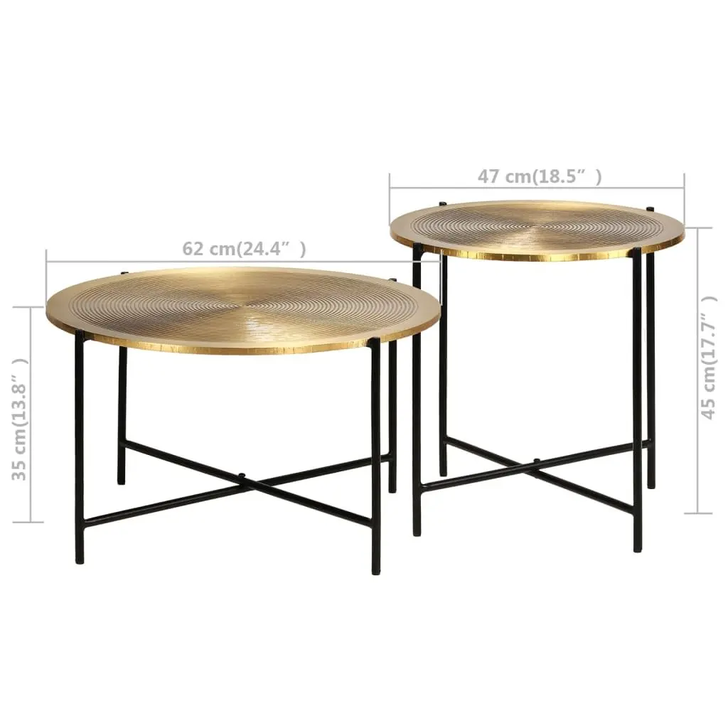 End Table Set Industrial Style Side Tables MDF Tabletop Steel Legs Gold 2 Piece