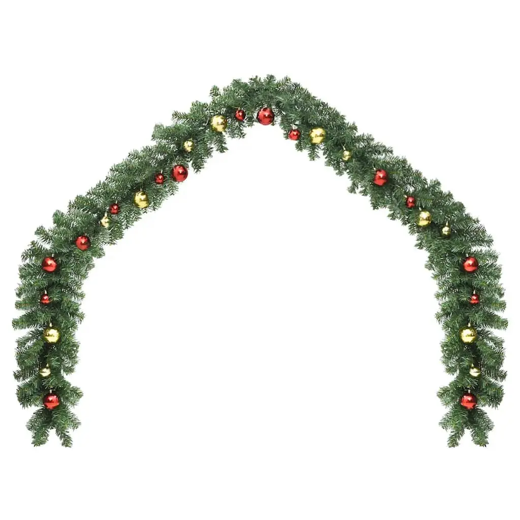 Christmas Garland 20m Green Baubles LED Lights