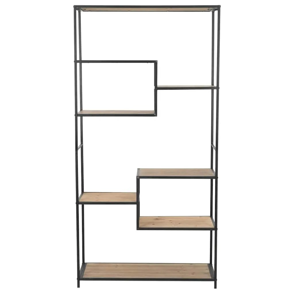 Bookcase Solid Firwood Steel Frame Industrial Storage Display 90.5cm W x 35cm D x 180cm H Black
