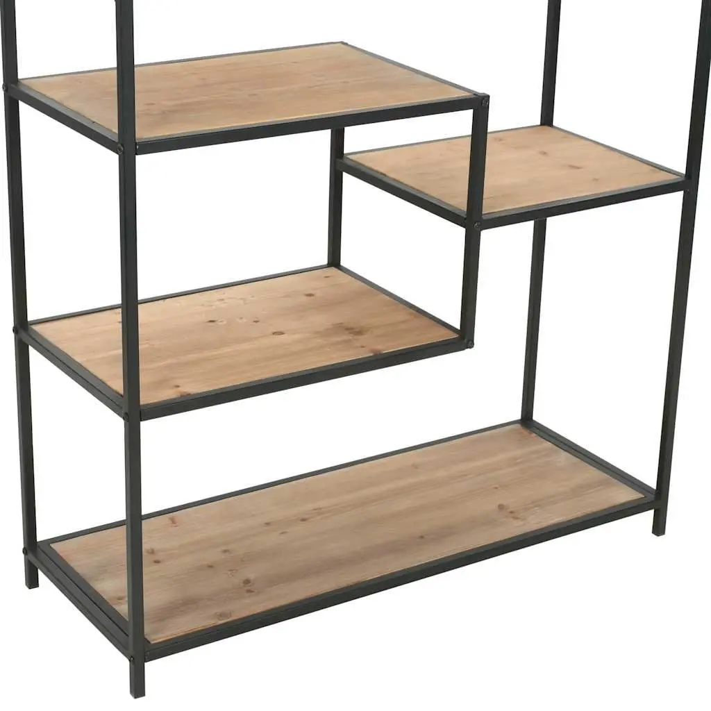 Bookcase Solid Firwood Steel Frame Industrial Storage Display 90.5cm W x 35cm D x 180cm H Black