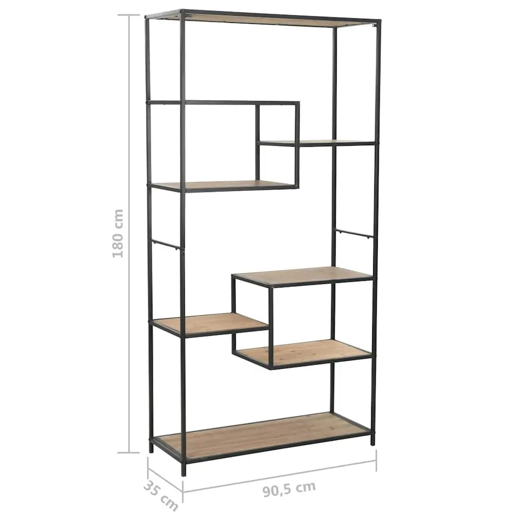 Bookcase Solid Firwood Steel Frame Industrial Storage Display 90.5cm W x 35cm D x 180cm H Black