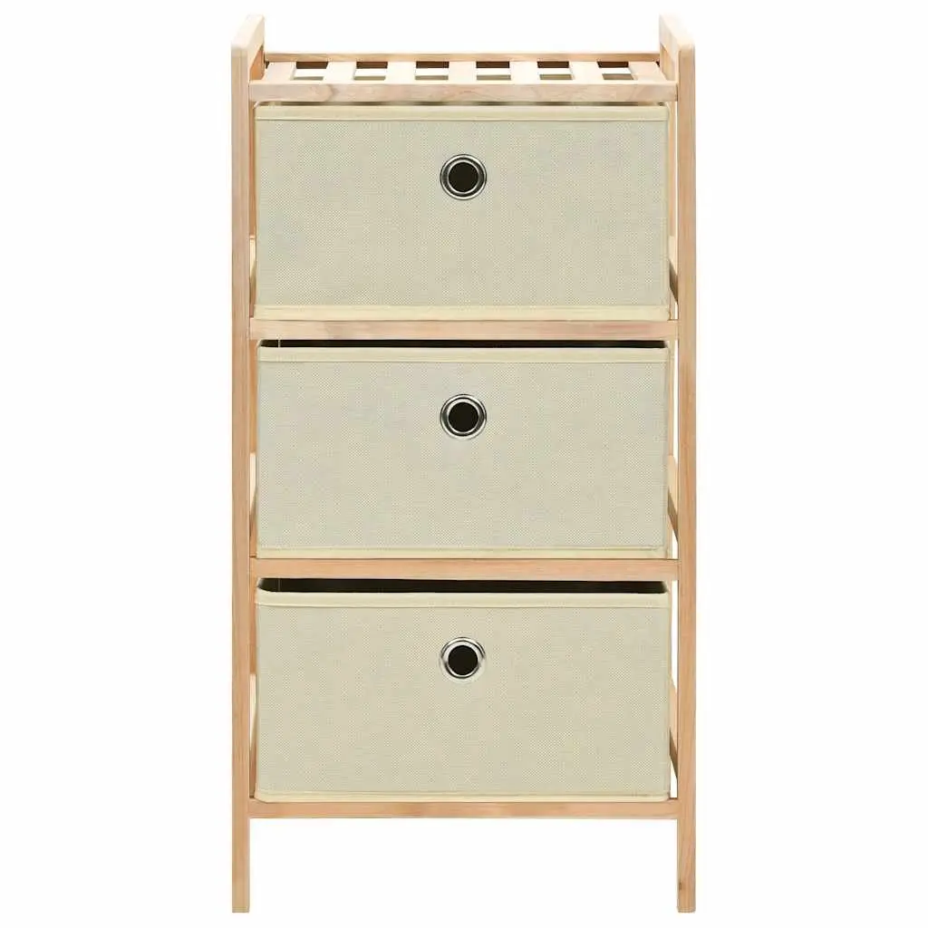 Storage Rack Organizing Unit 3 Fabric Baskets Wooden Home Furniture Beige