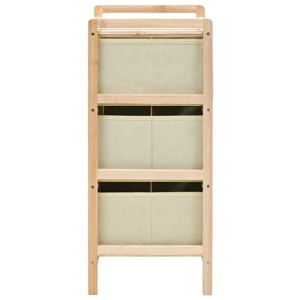 Storage Rack Organizing Unit 3 Fabric Baskets Wooden Home Furniture Beige