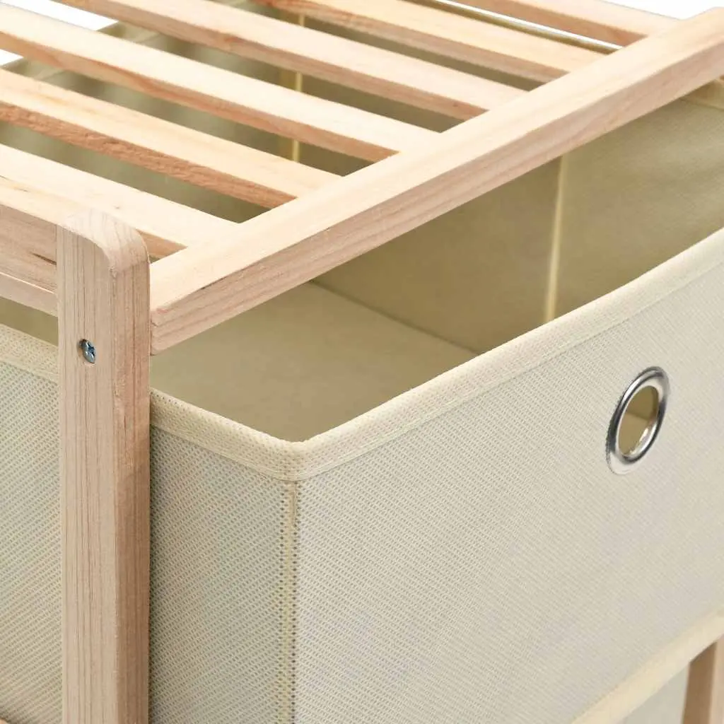 Storage Rack Organizing Unit 3 Fabric Baskets Wooden Home Furniture Beige