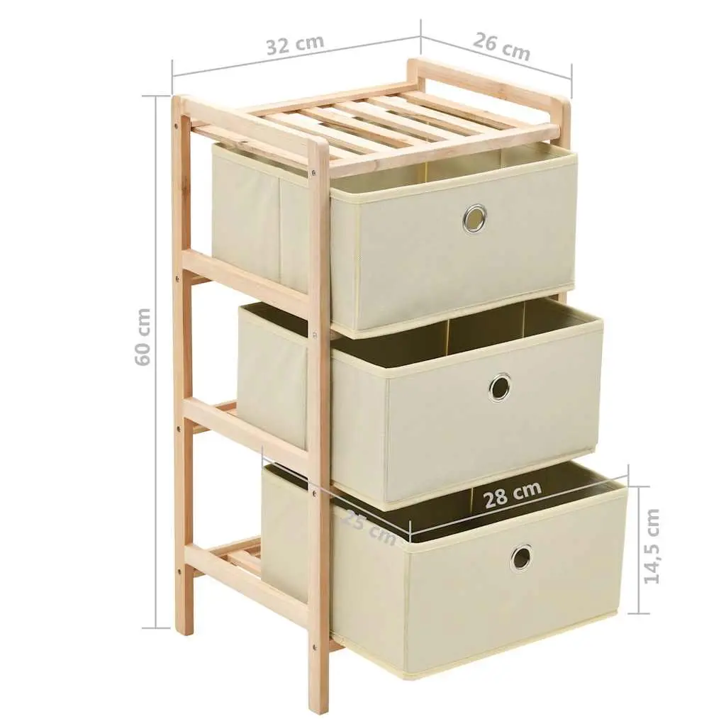 Storage Rack Organizing Unit 3 Fabric Baskets Wooden Home Furniture Beige