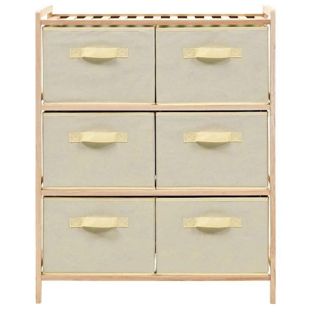 Storage Rack Home Organizer Cedar Wood Lightweight with 6 Fabric Baskets Beige