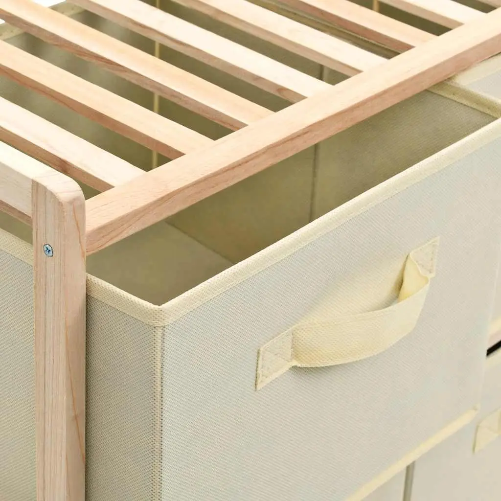 Storage Rack Home Organizer Cedar Wood Lightweight with 6 Fabric Baskets Beige