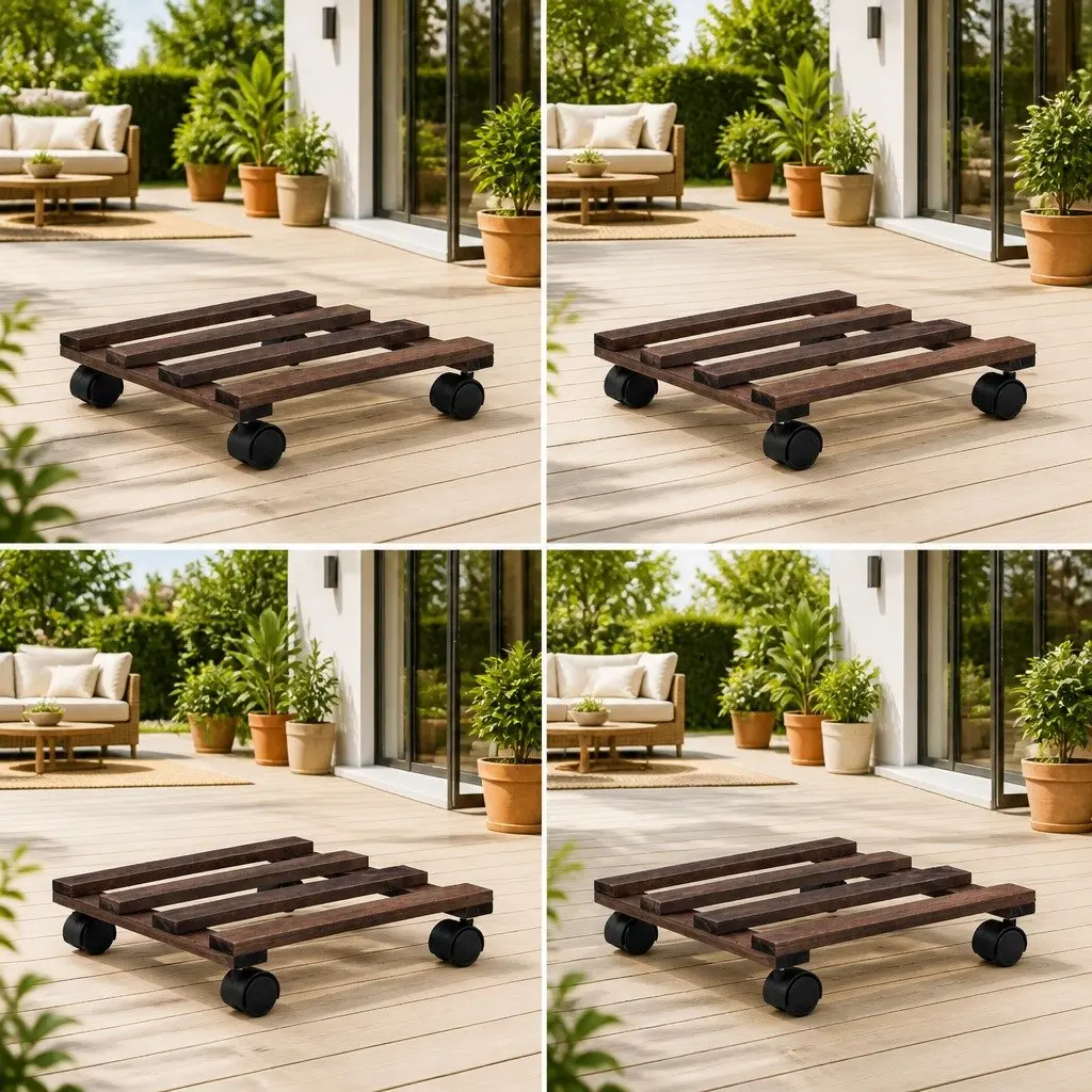 Cedar Wood Plant Rollers for Moving Potted Plants 25 x 25 cm Brown 4 Pack