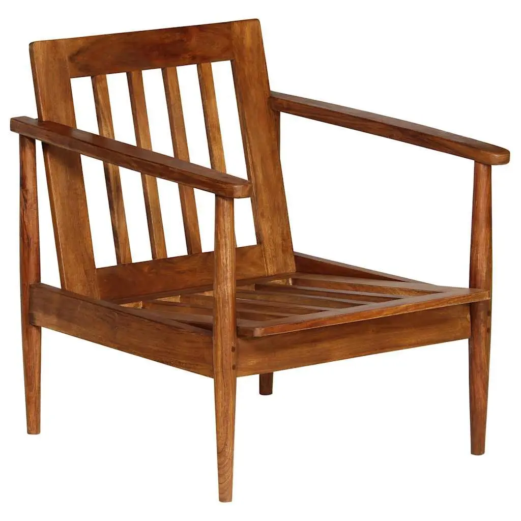 Brown Leather Armchair with Acacia Frame
