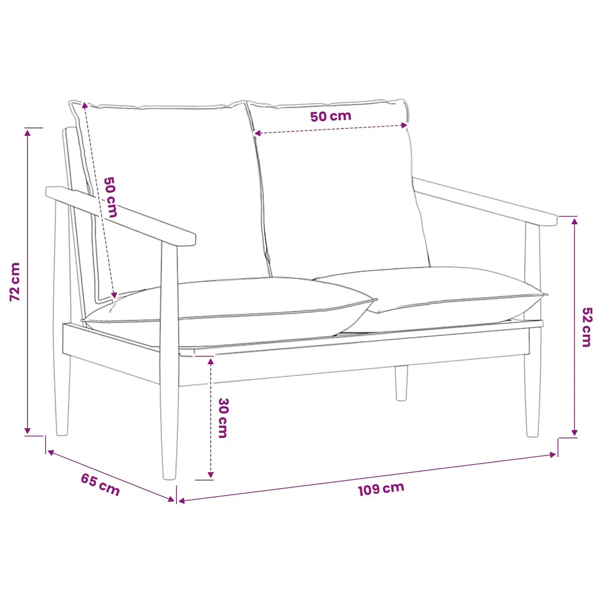 2-Seater Sofa Relaxing Brown Solid Acacia Wood Frame Goat Leather Upholstery