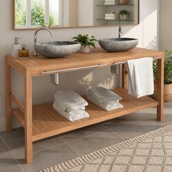 Warm and Practical Solid Teak Bathroom Vanity Cabinet
