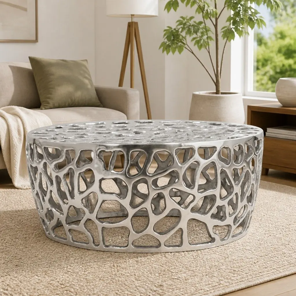 Silver Cast Aluminium Coffee Table 70x30cm Sturdy Accent End Side Couch Table Decor