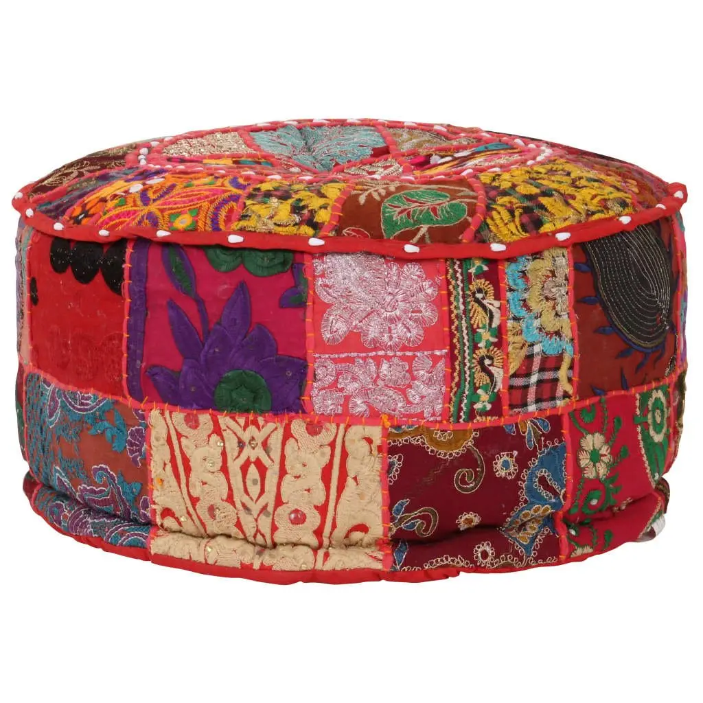 Red Handmade Patchwork Pouffe Ottoman