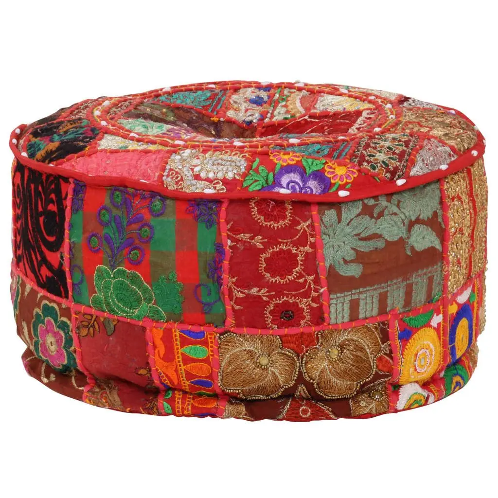 Red Handmade Patchwork Pouffe Ottoman