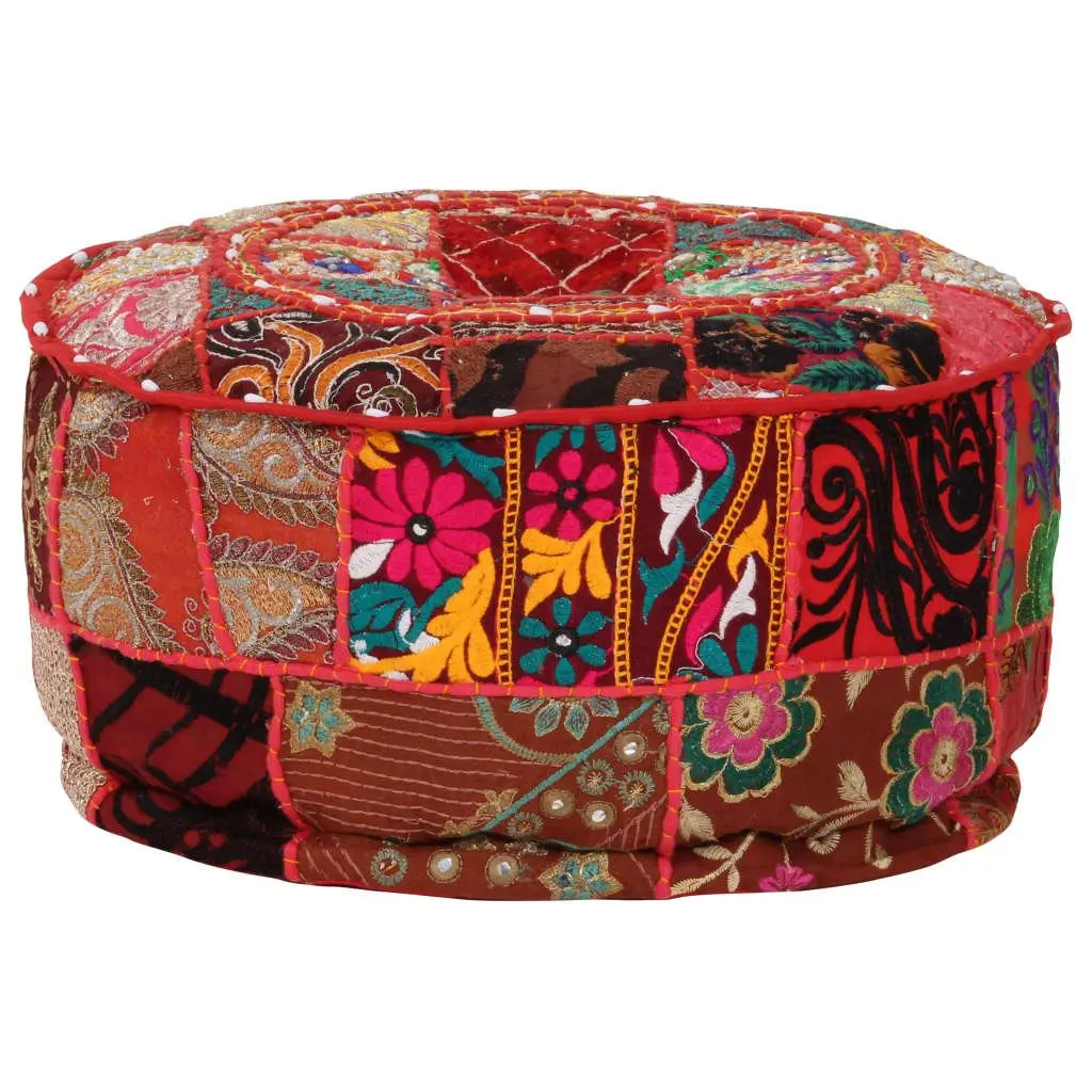 Red Handmade Patchwork Pouffe Ottoman