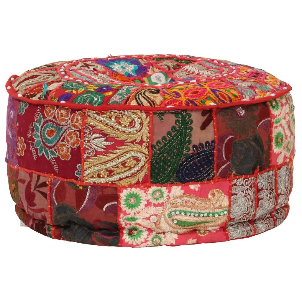 Red Handmade Patchwork Pouffe Ottoman