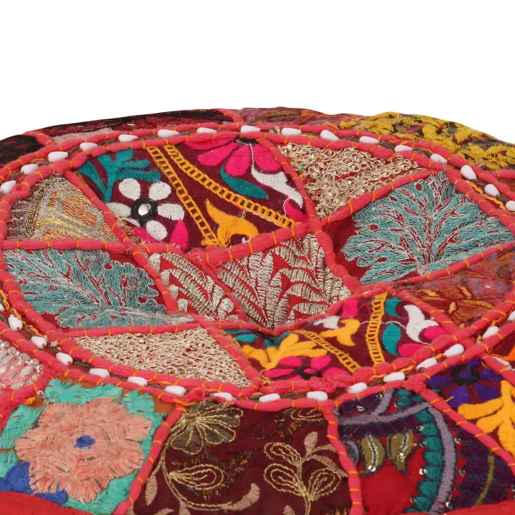 Red Handmade Patchwork Pouffe Ottoman