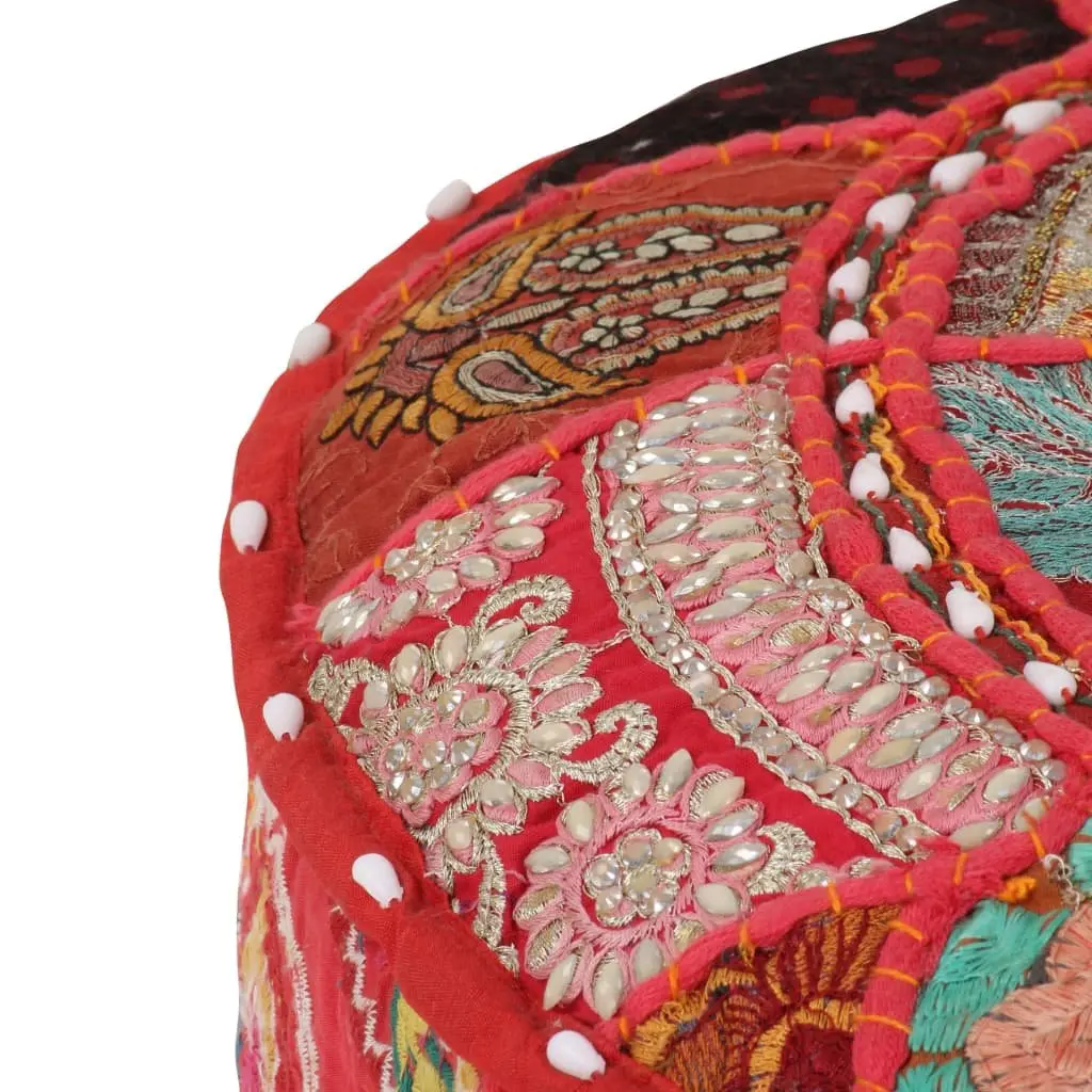 Red Handmade Patchwork Pouffe Ottoman