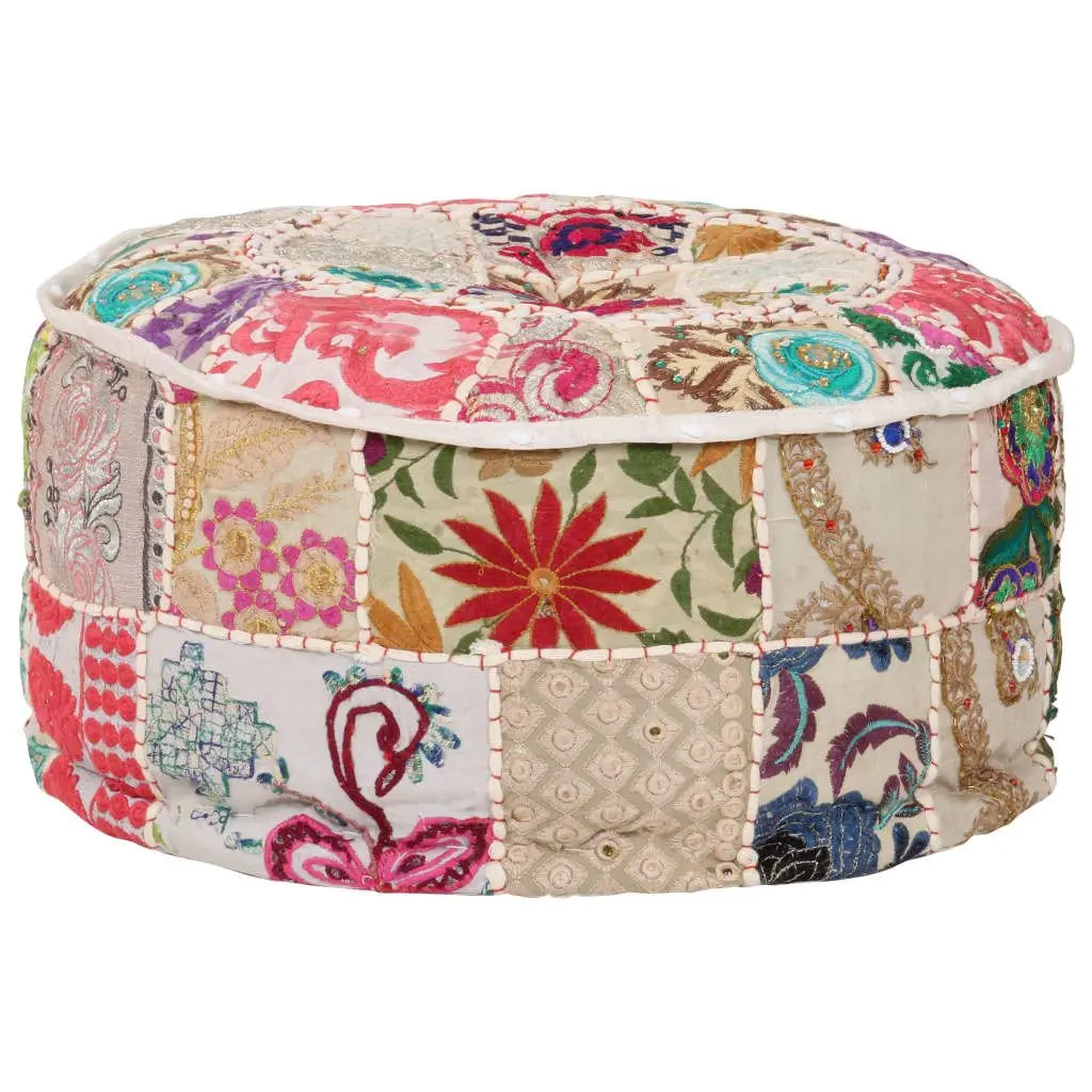 Beige Patchwork Pouffe