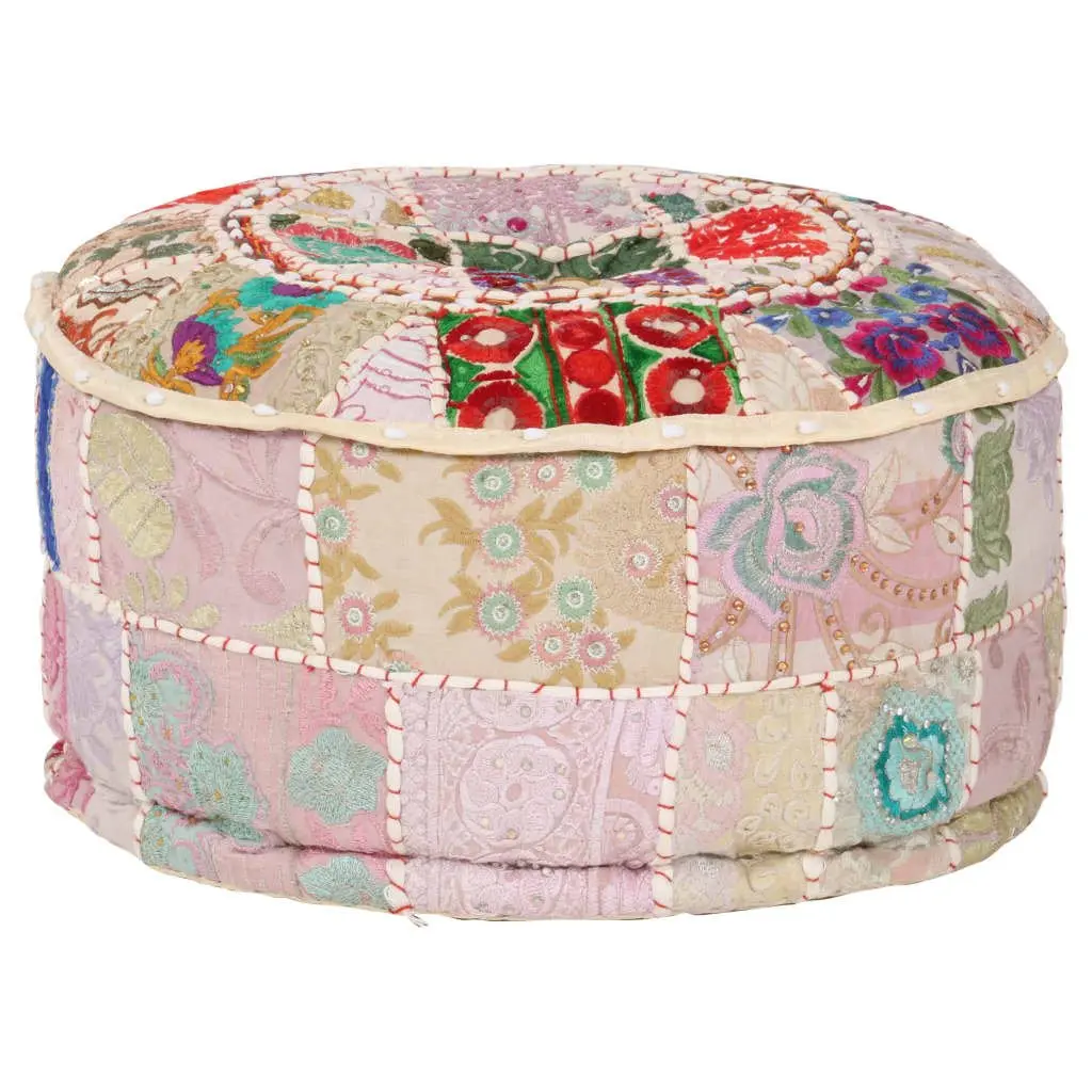 Beige Patchwork Pouffe