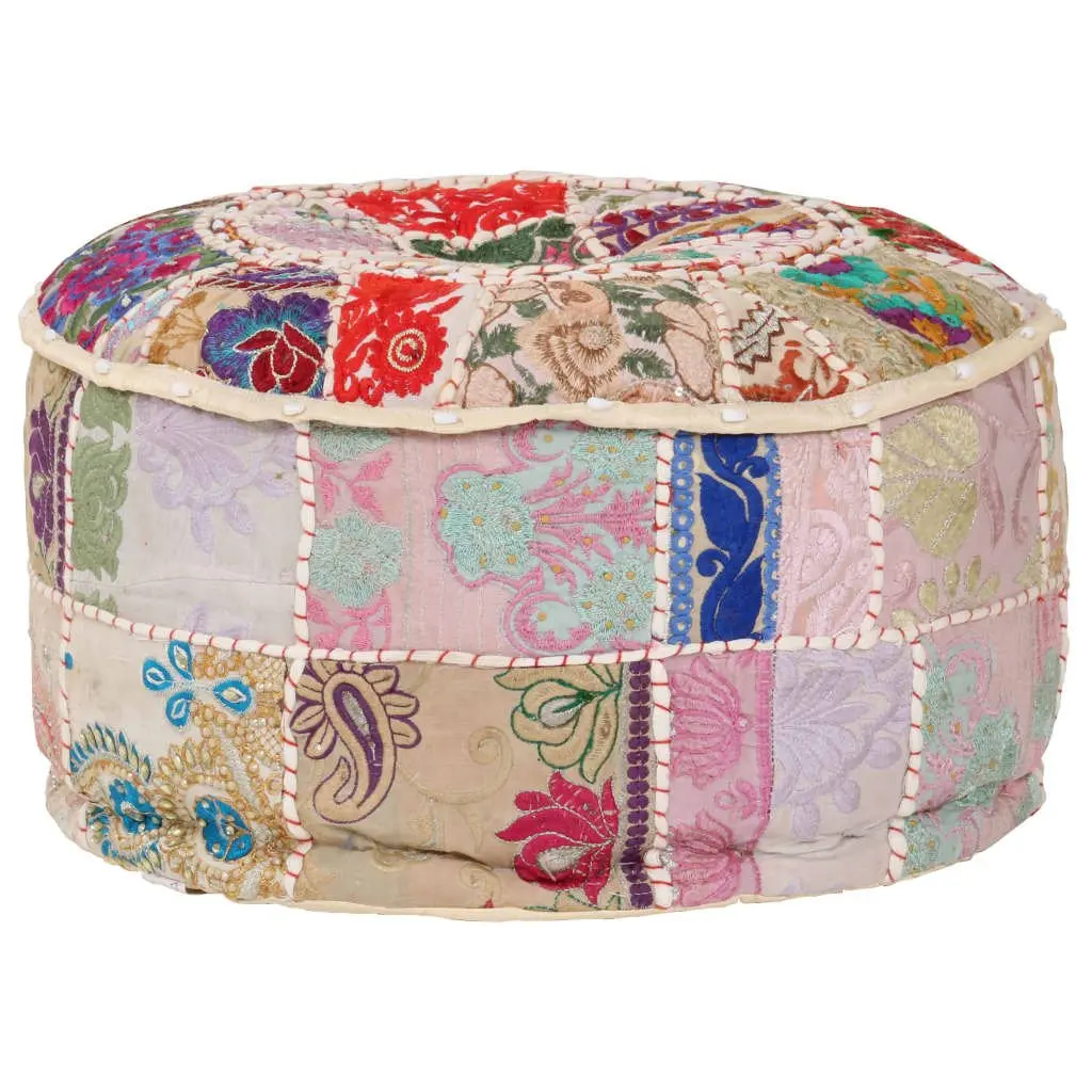 Beige Patchwork Pouffe