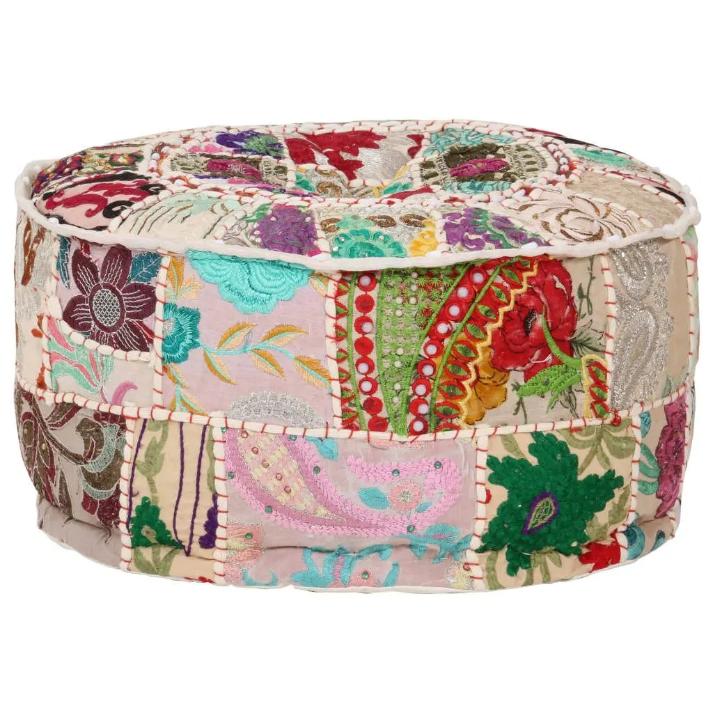 Beige Patchwork Pouffe