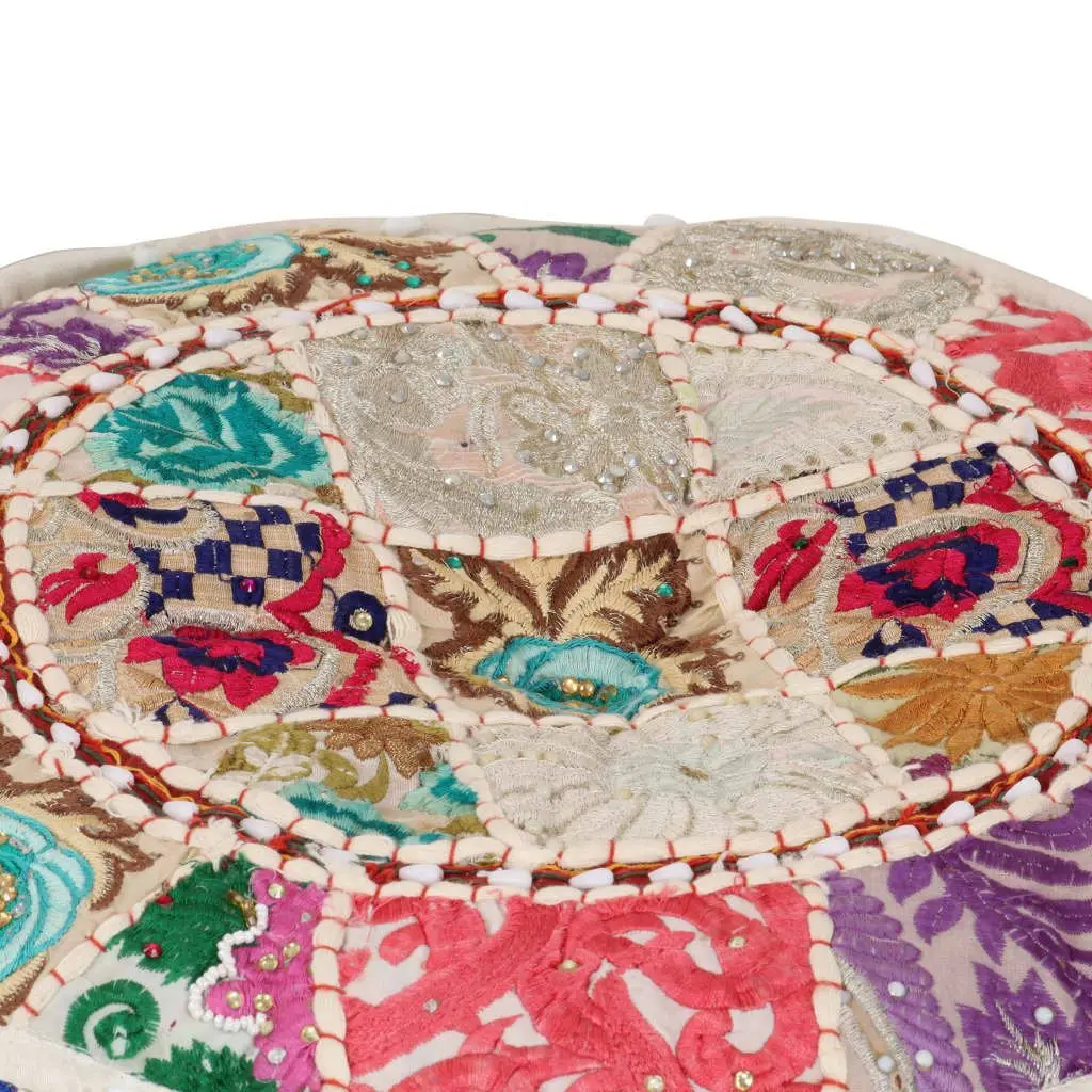 Beige Patchwork Pouffe