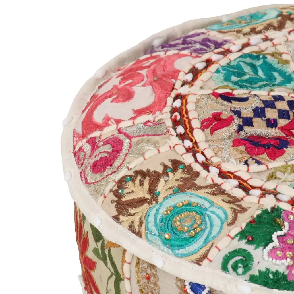 Beige Patchwork Pouffe