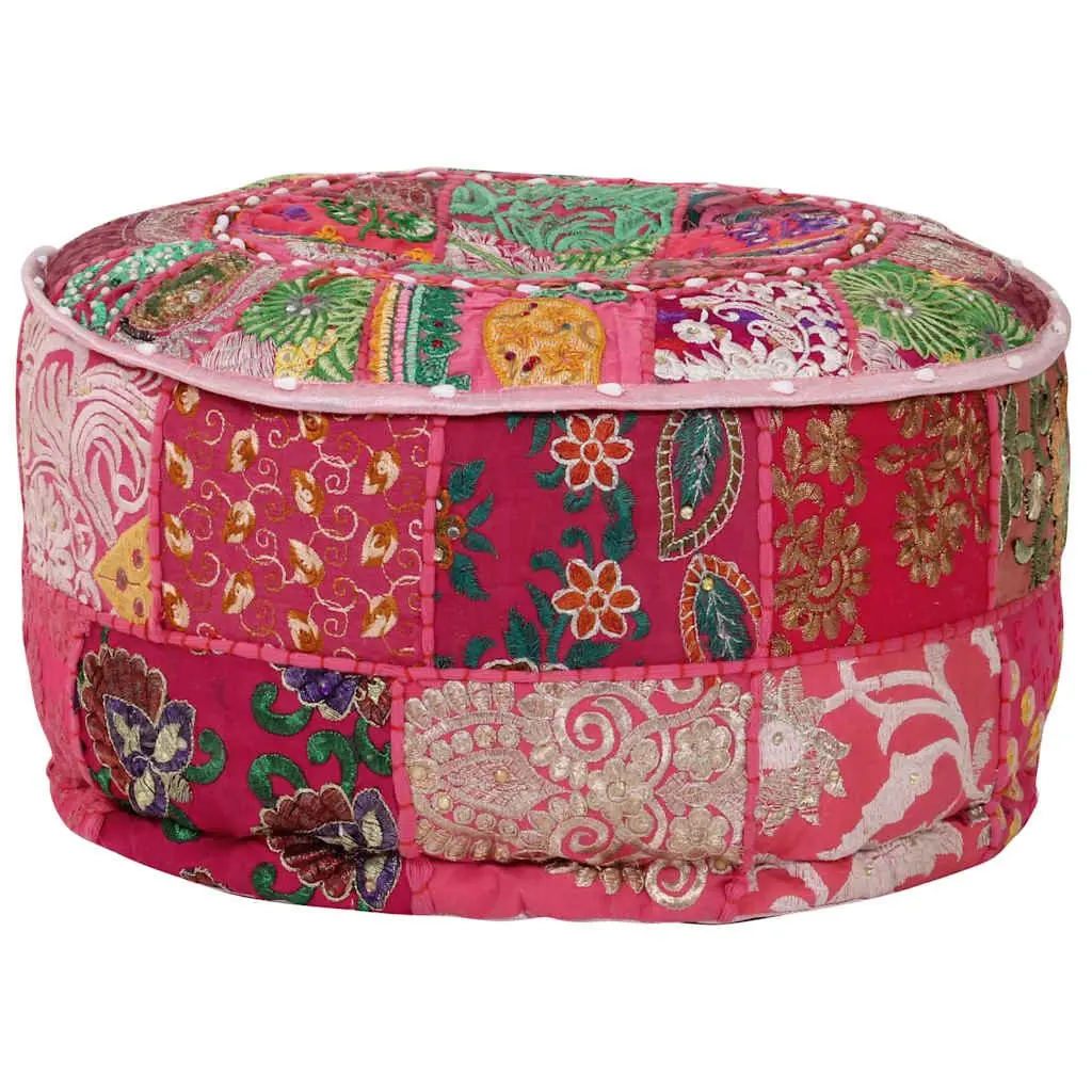 Round Pouffe Footrest Handmade Cotton Pink 40x20 cm Boho Decor