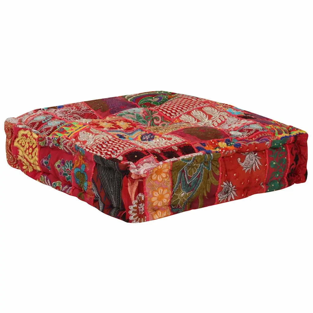 Patchwork Pouffe Footstool Handmade Cotton Multicolour 50x50x12 cm