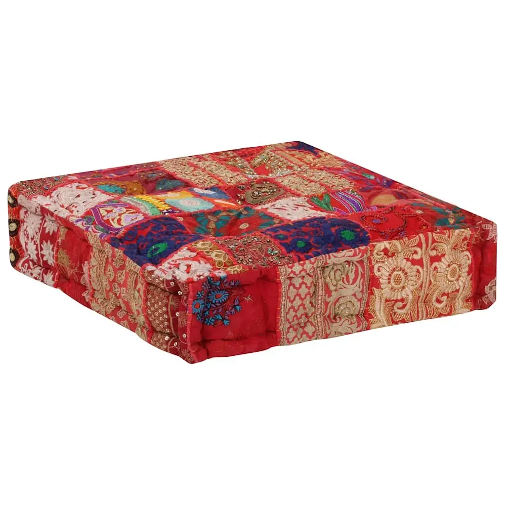 Patchwork Pouffe Footstool Handmade Cotton Multicolour 50x50x12 cm