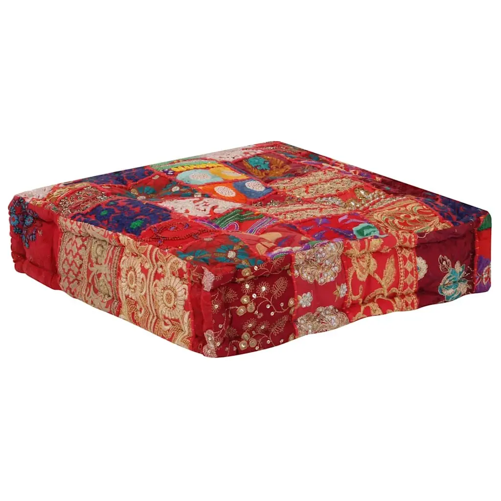 Patchwork Pouffe Footstool Handmade Cotton Multicolour 50x50x12 cm
