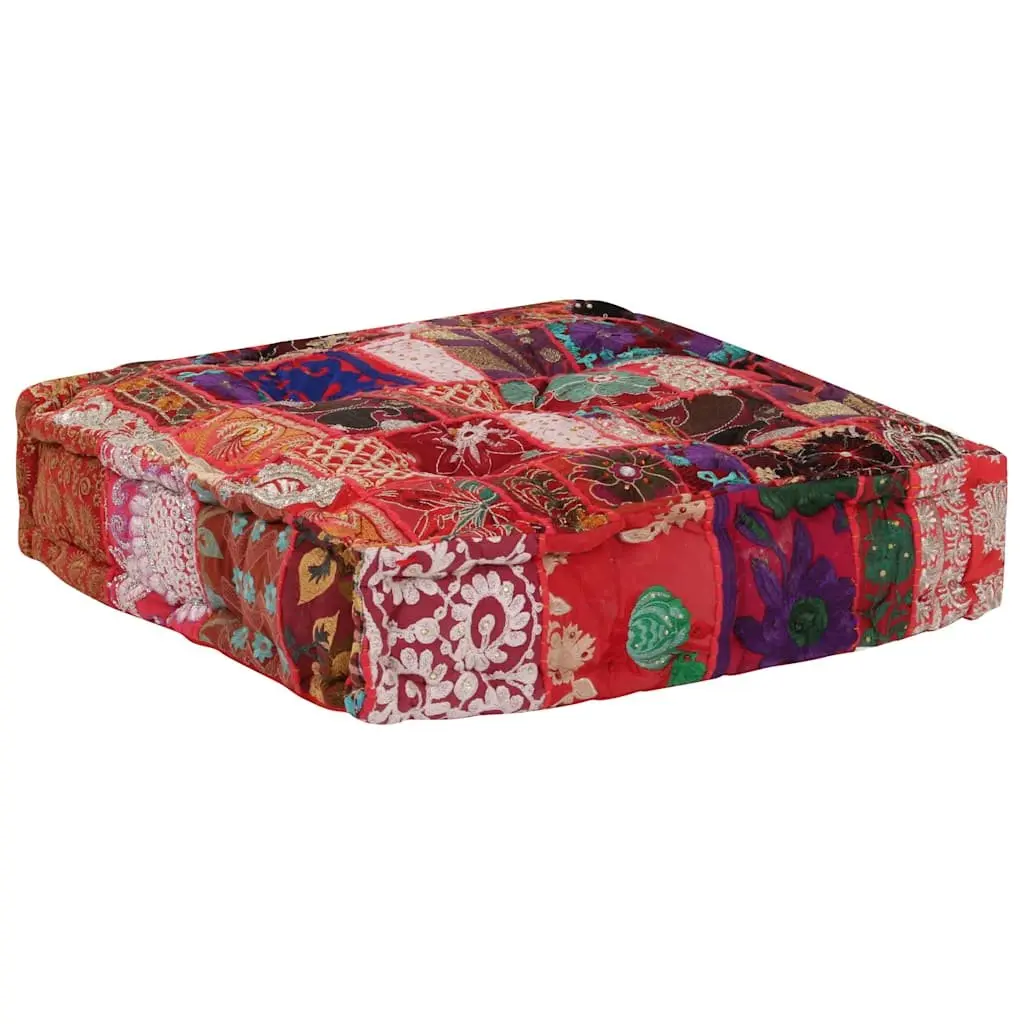 Patchwork Pouffe Footstool Handmade Cotton Multicolour 50x50x12 cm
