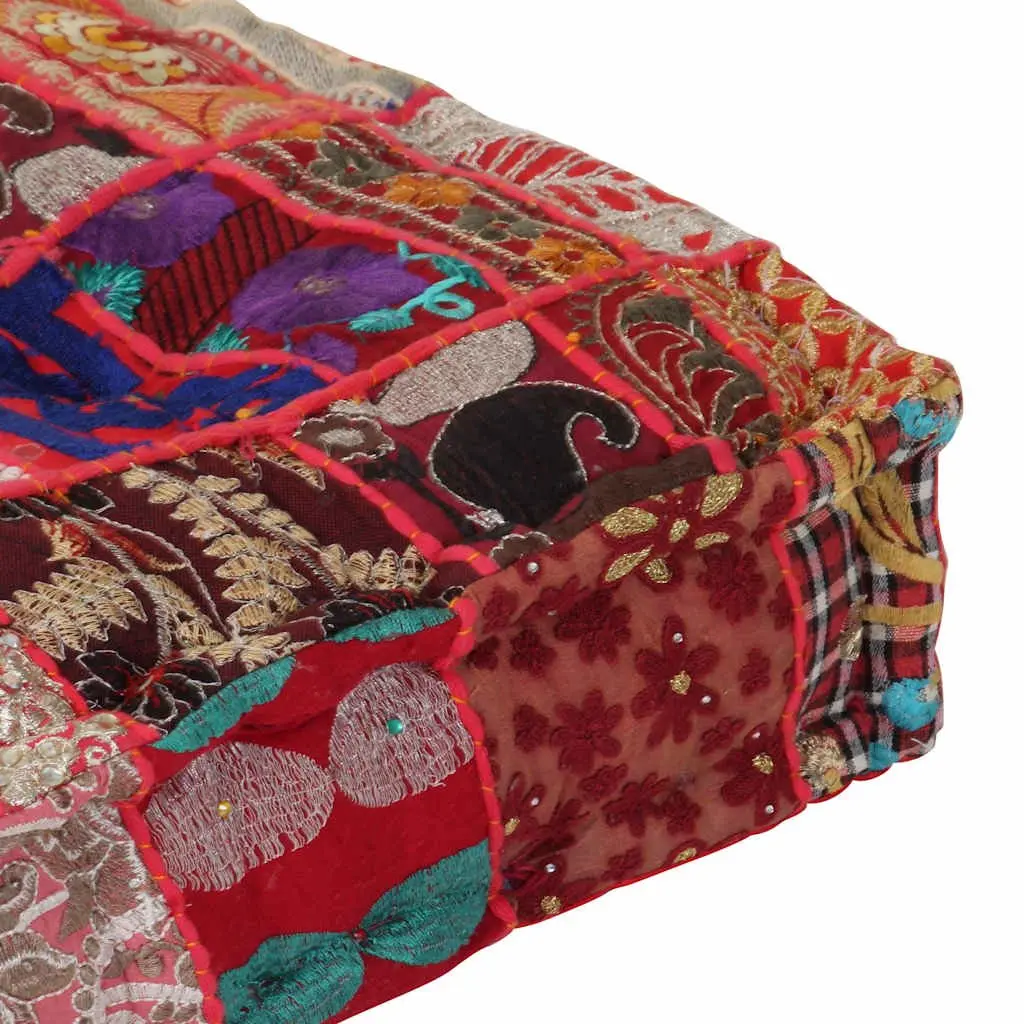 Patchwork Pouffe Footstool Handmade Cotton Multicolour 50x50x12 cm
