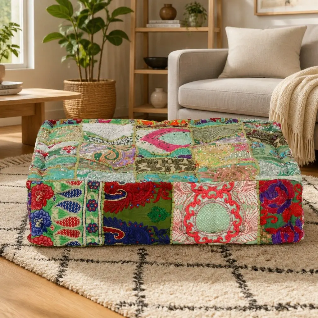 Patchwork Pouffe Square Handmade Foot Rest Stool Cushion Seat Ottoman