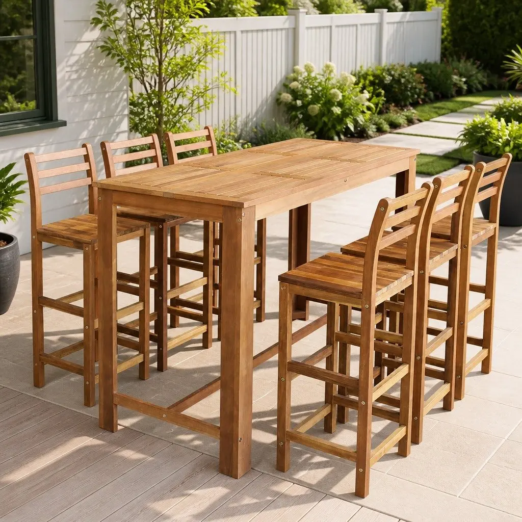 Bar Table and Chair Set 7 Pieces Wooden Kitchen Dining Furniture Brown
