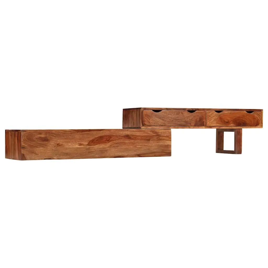 TV Cabinet Solid Wood Acacia Brown Storage 2 Drawers Living Room 200x30x35cm