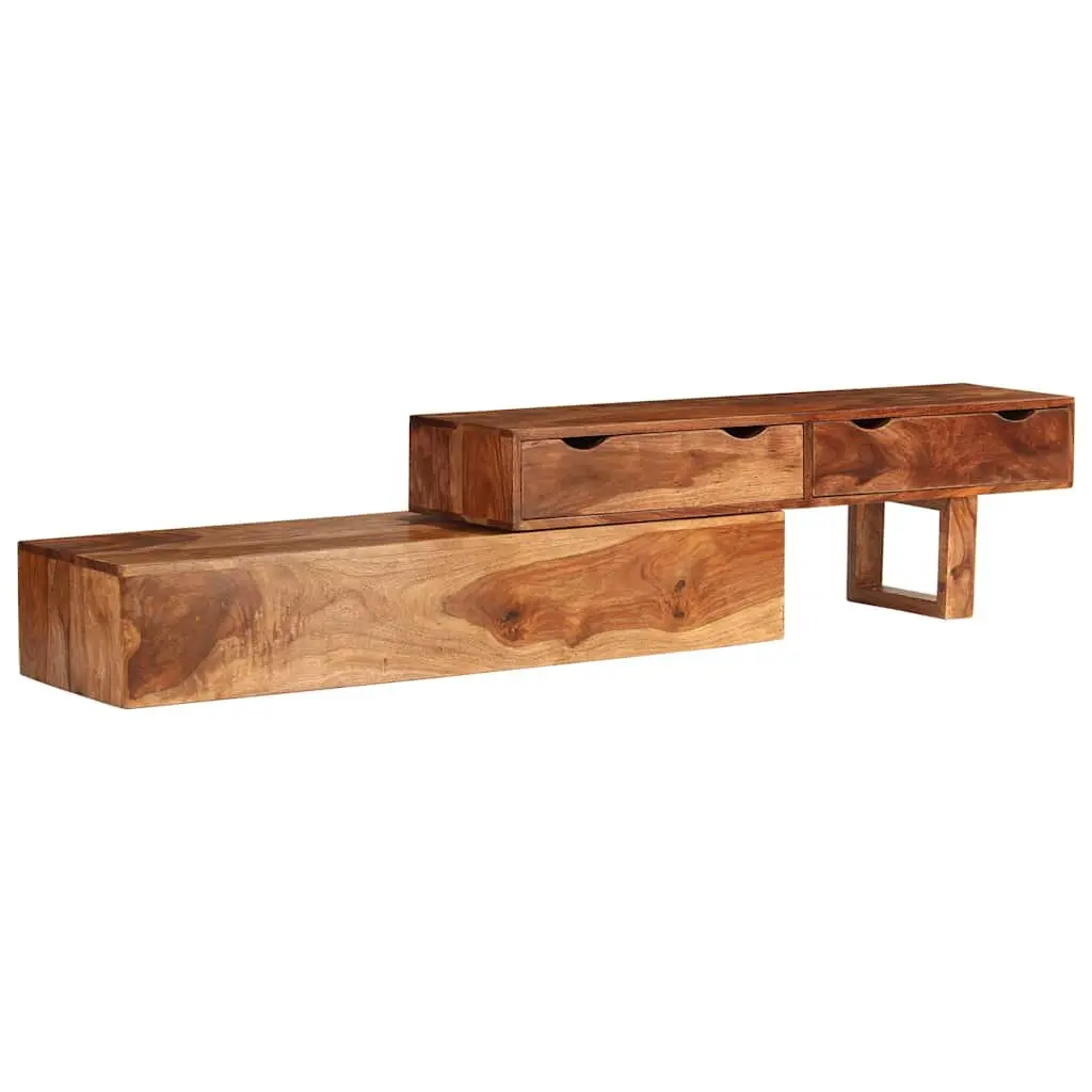 TV Cabinet Solid Wood Acacia Brown Storage 2 Drawers Living Room 200x30x35cm