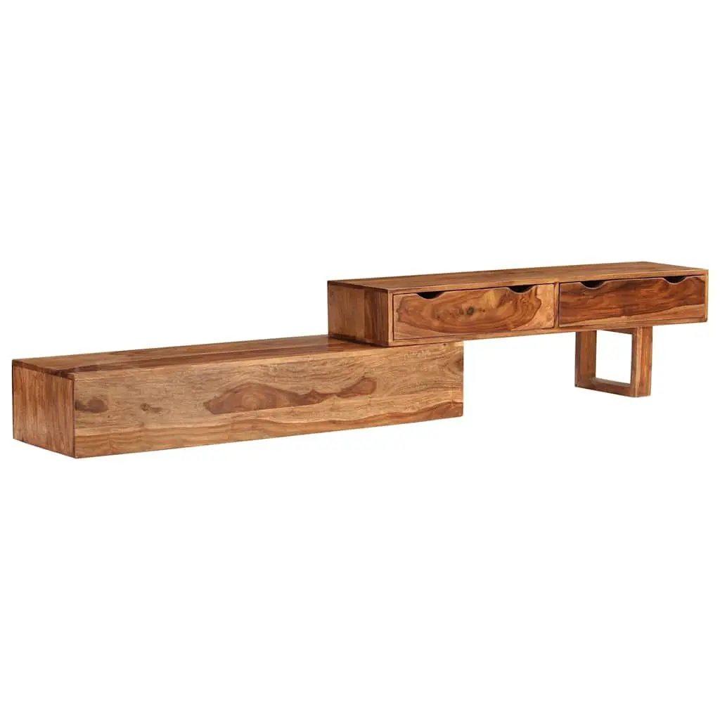 TV Cabinet Solid Wood Acacia Brown Storage 2 Drawers Living Room 200x30x35cm